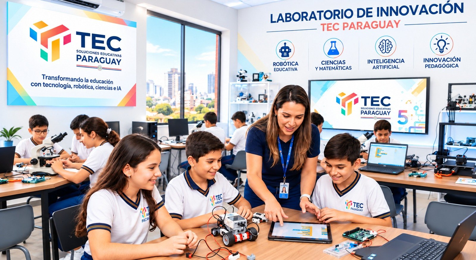 Laboratorio de innovación TEC: docentes y estudiantes explorando robótica y ciencias. Imagen ilustrativa.